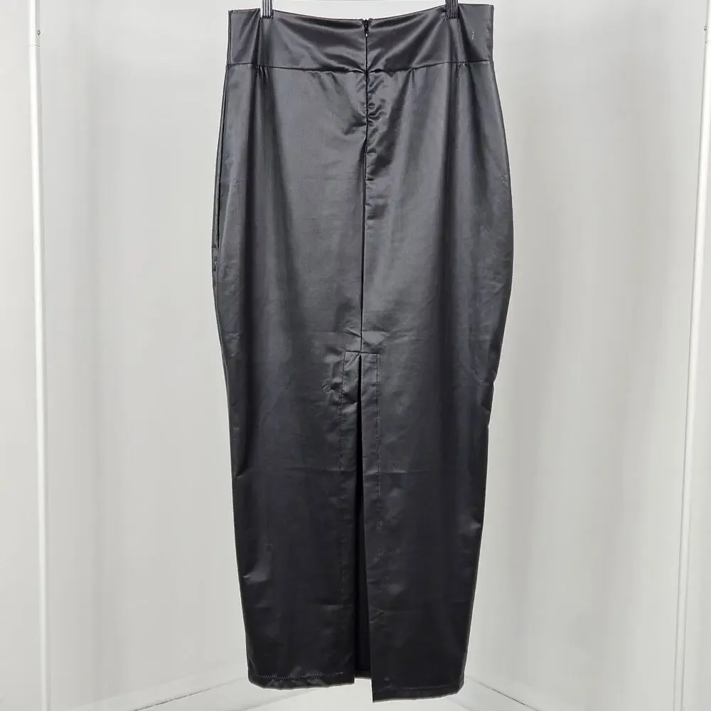 Skims Faux Leather Skirt Swim‎ Cover-Up Long Black | Women's XL | MINOR FLAWS